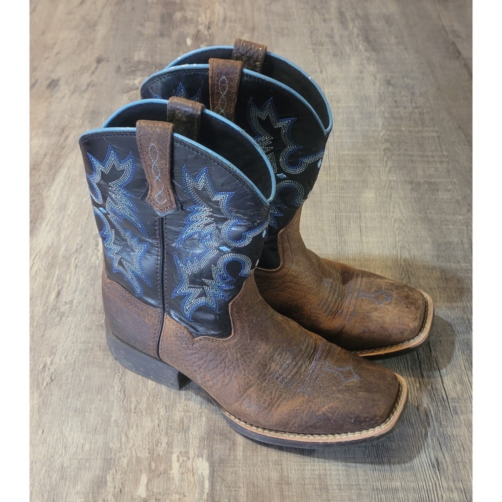 ARIAT Tombstone Western Boot Youth Size 4 Earth Black Leather Soft Square Toe
